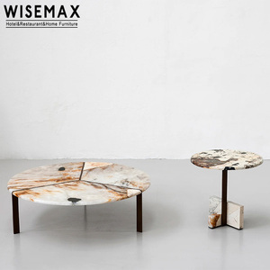 WISEMAX FURNITURE Table basse moderne de luxe léger pour salon, table basse en métal avec plateau en marbre pour hôtel, café, villa, appartement - Product Image 4