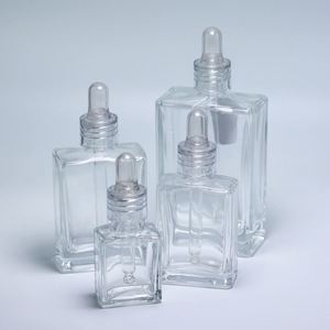 Flat Square Rectangle Luxury 15ml 30ml 50ml 100ml Glass <b>Dropper</b> <b>Bottles</b> Crystal Clear Slanted Shoulder Screen Printed Pump/Spray - Product Image 5