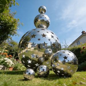 Fabrika Pentagram Şeklinde Oyuk Paslanmaz Çelik Top Peyzaj Heykeli Dekorasyon Metal Küre - Product Image 2