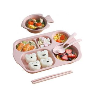 Assiettes compartimentées pour adultes et enfants, lot de 6 pièces, en paille de blé, couleur unie - Product Image 4
