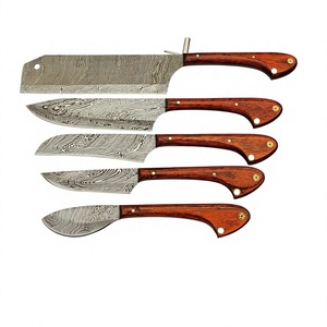 Ensemble de couteaux de chef 5 pièces, lame en acier Damas, manche en bois, écologique, réglable, multi-usages, finition brossée, couteaux de cuisine - Product Image 4