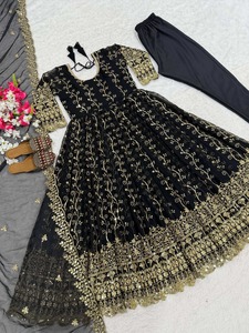Best Quality Faux Blooming Georgette Anarkali Gown With <b>Sequins</b> Embroidery Chudi <b>Pant</b> And Embroidered Dupatta For Festive Wear - Product Image 6