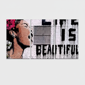 Lienzo Impreso: Arte Abstracto de Pared 'La Vida es Bella' de Banksy, Juego de 3 Lienzos - Product Image 2