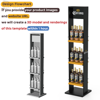 Présentoir à vin et bière en bois moderne et durable, 3 niveaux, sur pied, finition noire mate, revêtement poudré, OEM, vente en gros pour supermarchés