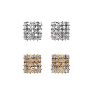 Pendientes de tuerca geométricos de moda, chapados en oro blanco, con circonita redonda de corte brillante y engaste de garra, joyería de moda para fiesta para mujer - Product Image 1