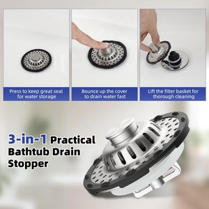 Tapón de drenaje <span class=keywords><strong>universal</strong></span> para <span class=keywords><strong>bañera</strong></span>, filtro de drenaje 3 en 1, accesorios de filtro de drenaje para cuarto de ducha tipo prensa - Product Image 4