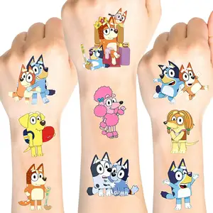 Cartoon dog temporary tattoo sticker Blue dog birthday themed party favor tattoos Kids class prize carnival rewards tattoo