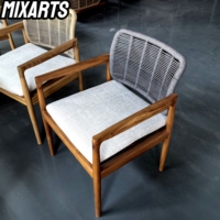 Chaise de table à manger en bois de teck solide de cour moderne mobilier d'extérieur jardin balcon protection solaire corde tissée combinaison