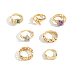 Juego de 7 Anillos de Cristal con Diamantes de Imitación en Forma de Estrella, Anillos de Cadena con Eslabones de Diamantes para Mujer, Decoración para los Dedos - Product Image 6