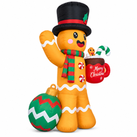 Homme en pain d'épices gonflable de Noël de 6 pieds avec ornement de tasse de Noël, décoration de jardin extérieur, design personnalisé