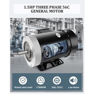 Moteur électrique Gccsj 1,5 CV 1750 tr/min triphasé, cadre 56C, montage sur pied, moteur à induction entièrement fermé en acier allié - Product Image 3