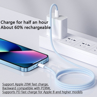Câble de charge rapide et de transfert de données USB-C vers USB-C en nylon tressé blanc/bleu pour iPhone 15 Series, longueur 1M/2M, vente en gros