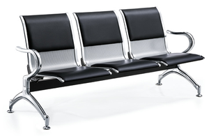 Chaise d'attente contemporaine en cuir 3 places, design moderne, mobilier en acier inoxydable pour hôpitaux, aéroports, bureaux, banques, gymnases - Product Image 3