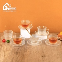 12 pièces vente chaude style classique verre soucoupe à thé ensemble verre gravé café à boire ensemble tasse expresso ensemble thé verre cadeau promotion