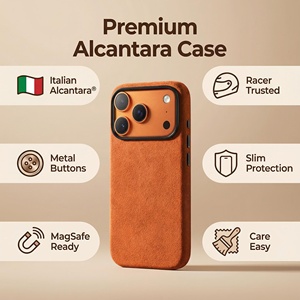 Étui personnalisé OEM en <span class=keywords><strong>Alcantara</strong></span> pour <span class=keywords><strong>iPhone</strong></span> 17 <span class=keywords><strong>Pro</strong></span> Max, logo personnalisé, charge sans fil, protection de l'appareil photo - Product Image 3