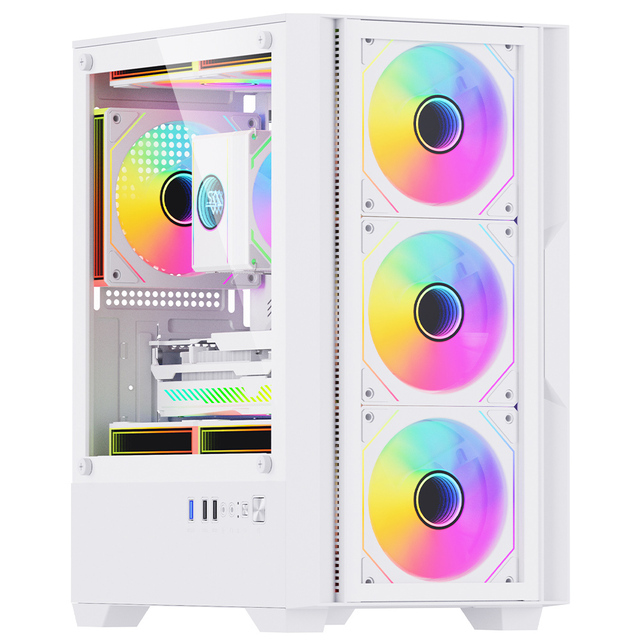 SNOWMAN CS084 Pro Mid Tower PC Case Unique Design MATX White Gaming Computer Case Tempered Glass Panel Desktop Chassis Computer