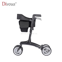 Déambulateur à 4 roues en fibre de carbone ultralégère pour personnes âgées, capacité de 120 kg, pliable, hauteur réglable, certifié CE classe II DIVOUS