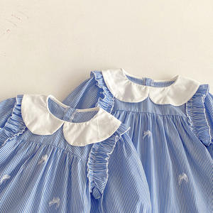 Vestidos de bebé estilo princesa de otoño, peleles de manga larga con encaje floral y cuello de muñeca para niñas, conjunto lindo para hermanas. - Product Image 5