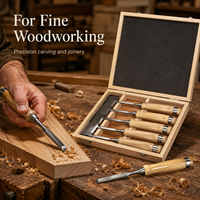 Ensemble de 6 ciseaux à bois professionnels personnalisables en chrome vanadium avec manche en bois et pointe biseautée pour la sculpture sur bois – Vente en gros
