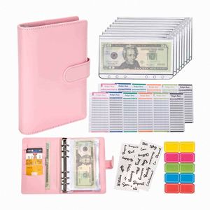A6 Spiral Custom Cover Light Pink PU Leather Eco-Friendly Money Savings Challenge Binder with Cash <b>Envelopes</b> for Gift - Product Image 1