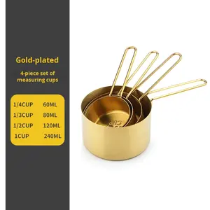 Para <span class=keywords><strong>Amazon</strong></span>, taza medidora graduada para hornear de acero inoxidable de 5 piezas y juego de cucharas chapadas en oro, herramientas de medición Premium - Product Image 6