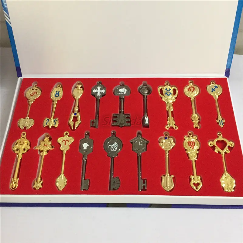 Набор брелоков для ключей с японским аниме «Фея хвост», комплект из 18 ключей с золотым знаком зодиака, подвеска-кольцо, игрушка-брелок