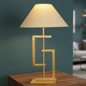 Lampe de table en aluminium doré E26 AC écologique Art Déco avec abat-jour en forme de tambour et LED pour le salon, décoration de la maison - Product Image 2