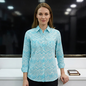 Camisa Azul de Mujer con Botones, Manga Larga, Cuello Clásico, Estilo Oficina, Vintage, Ecológica, para Primavera/Verano - Product Image 1
