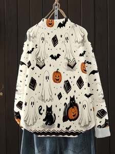 Maglione da Donna per Halloween con Collo Tondo, Lavorato a Macchina con Stampa a Trasferimento Termico, Personalizzabile per Uso Quotidiano e Festivo - Product Image 2