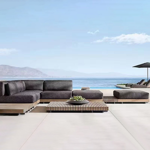 Juego de sofá de teca portátil ligero y contemporáneo para jardín, muebles de Patio ecológicos para exteriores de 4 piezas, cojines impermeables para EE. UU. - Product Image 6