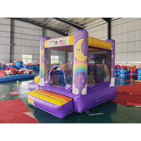 Château gonflable commercial en PVC avec toboggan, motif étoile et lune arc-en-ciel, pour enfants, idéal pour les fêtes d'anniversaire et la location