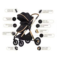 Poussette de luxe pour nouveau-né, landau bébé avec siège auto, poussette compacte 3 en 1 tendance avec sac à langer