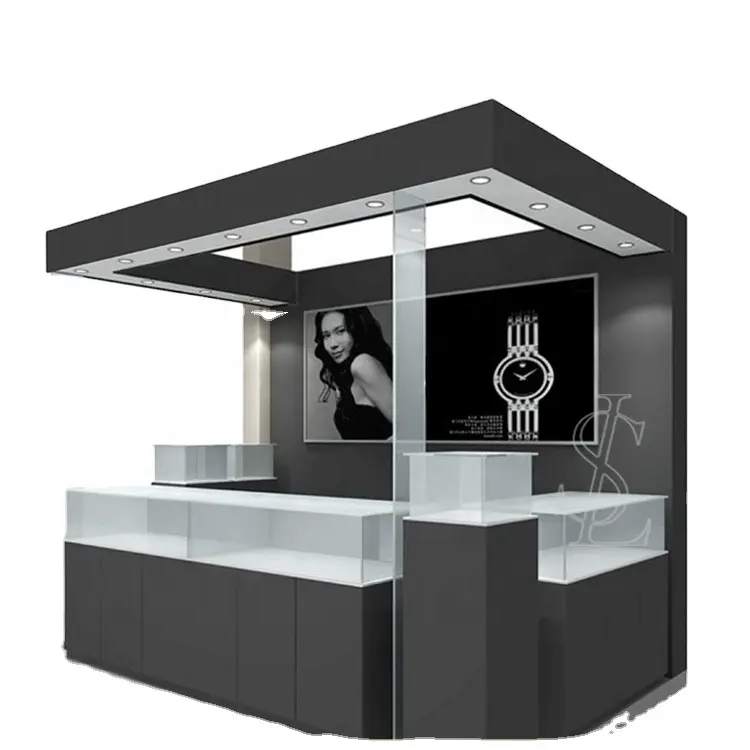 Черно-белый деревянный стеклянный киоск для ювелирных изделий/часы в торговом центре
