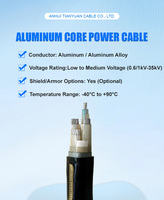 Cable de Alimentación Industrial con Núcleo de Aluminio YJLV 0.6/1 KV, Baja Tensión, Aislamiento XLPE, Revestimiento de PVC, 3x185-500 mm, Blindado con Cinta de Acero, IP67