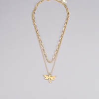 Collier double couche en acier inoxydable plaqué or 18 carats pour femmes, tendance et populaire