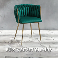 Table et chaises de salle à manger classiques modernes, pieds en métal doré, revêtement en velours tissé doux, meubles de luxe pour salons
