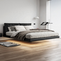 Lit flottant en cuir véritable, style italien minimaliste moderne, lit double de luxe, rembourrage en duvet, chambre principale haut de gamme