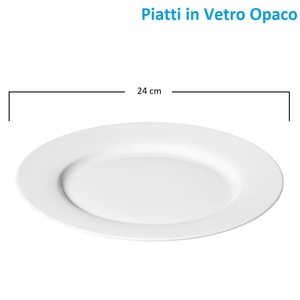 Set di 6 piatti piani in vetro bianco opaco, diametro 24 cm, lavabili in lavastoviglie e adatti al microonde - Product Image 2