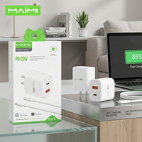 Chargeur rapide 20W PD en gros, prise US, adaptateur double port USB A+C, technologie GaN, chargeur de téléphone avec câble C vers C