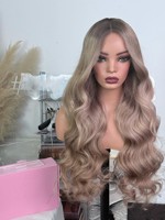 Perruque blonde ombrée au lait de thé européenne avec des cheveux de bébé blond cendré, densité pré-épilée, vague corporelle, racines brunes, perruques en cheveux humains pour femmes