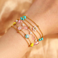 Gaovo Gelang Bunga Mutiara Batu Permata Alami Lapis Emas 18K Baja Tahan Karat Bohemian Perhiasan Fashion Wanita Sehari-hari Hadiah