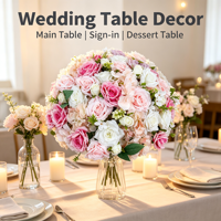Boule de fleurs artificielles grande taille en gros, mélange de roses en soie et d'hortensias pour la décoration de tables de mariage et de banquets