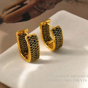 ต่างหูสไตล์วินเทจยุโรป-อเมริกัน ดีไซน์เรขาคณิตสุดหรู ประดับเพชรซิร์คอนหลากสี ดีไซน์หรูหราเบาๆ ชุบทองบนทองแดง - Product Image 4