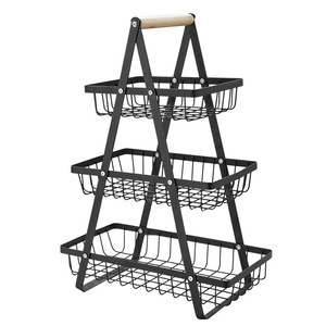 Étagère de rangement de cuisine en fer à 3 niveaux, multifonctionnelle, rectangulaire, avec panier à <span class=keywords><strong>fruits</strong></span> et collations et poignée en bois, pour usage domestique - Vente en gros usine - Product Image 1