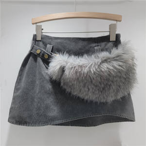 秋冬女性用ファーカジュアルショートスカートレトロホットガールスタイルニッチデザインスリムミニスカート下着付き - Product Image 4