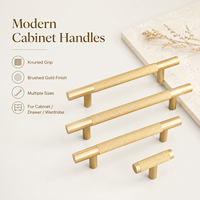 Poignées de meuble moletées en T dorées, modernes, pour tiroirs de cuisine, armoires et placards, accessoires de quincaillerie