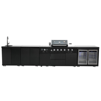 Cuisine extérieure de luxe en acier inoxydable noir, ensemble complet, barbecue au gaz robuste, mobilier de jardin avec évier et réfrigérateur CE