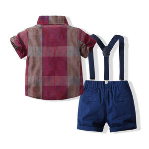Nouveaux produits sur le marché chinois : Ensemble jean à bretelles et chemise pour bébés et enfants avec nœud papillon pour garçons - Product Image 2