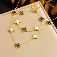 Ensemble collier et bracelet avec pendentif fleur de trèfle pour femmes, plaqué or 18 carats, bijoux en cristal, cadeau pour anniversaire