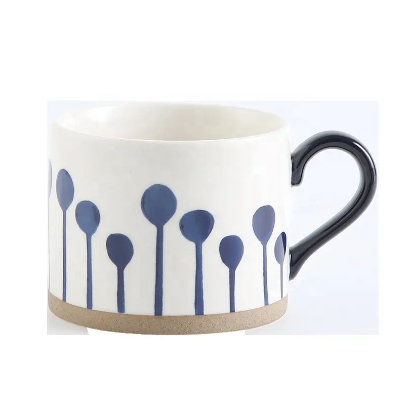 Taza de café de cerámica azul y blanca, Taza de cerámica hecha a mano de estilo nórdico de 15,2 oz